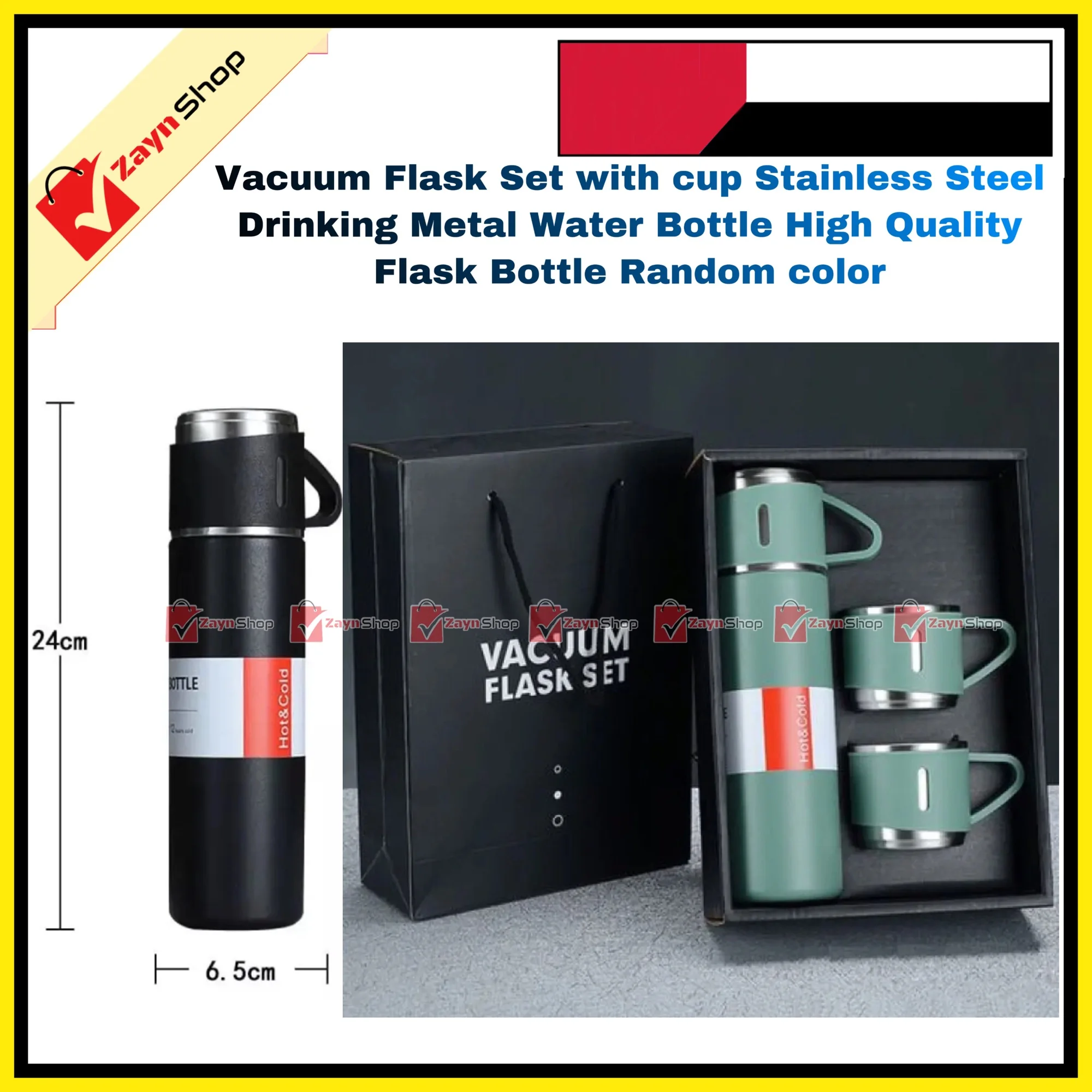 Vacuum Flask Set with cup Stainless Steel Drinking Metal Water Bottle High Quality Flask Bottle Random color_img_0