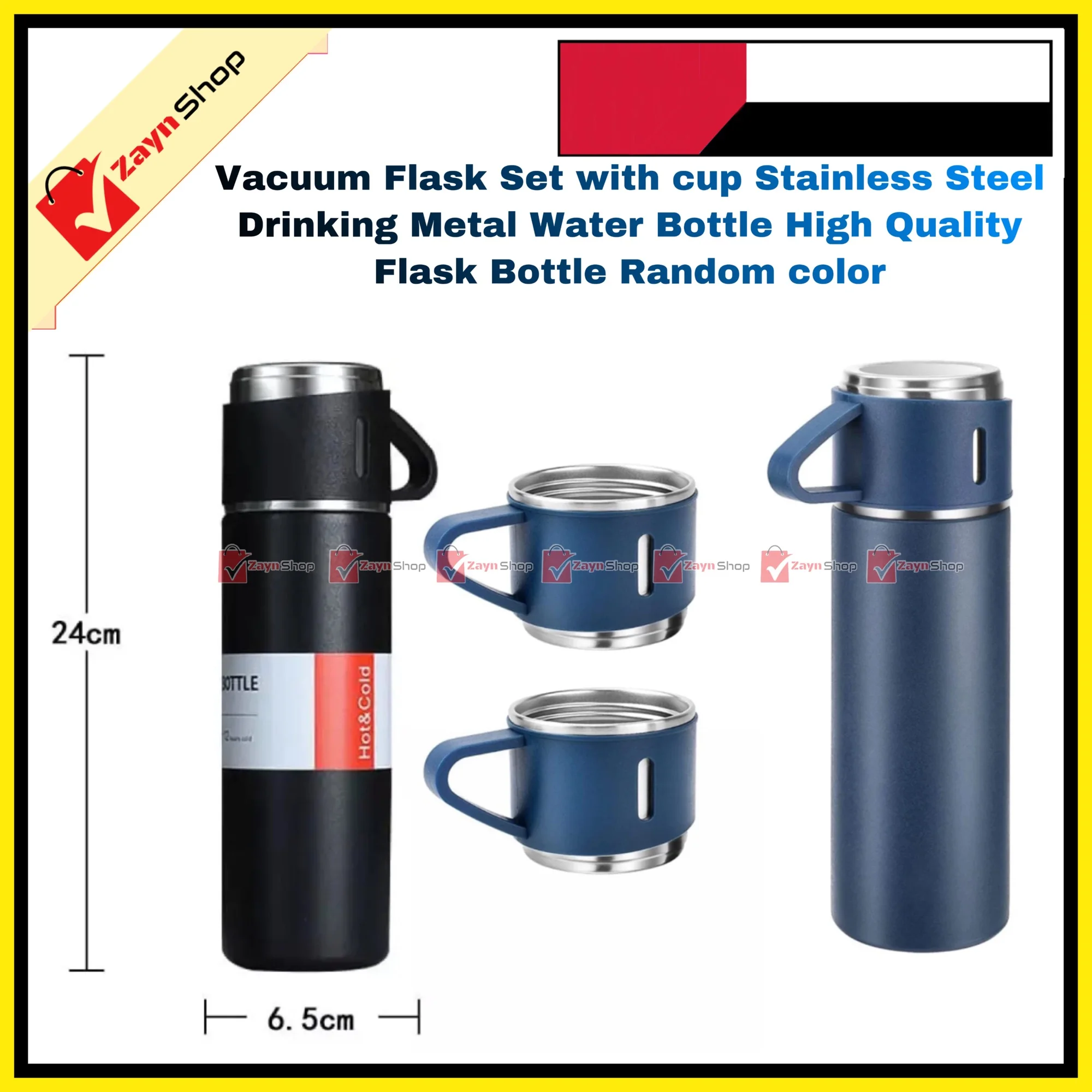 Vacuum Flask Set with cup Stainless Steel Drinking Metal Water Bottle High Quality Flask Bottle Random color_img_1