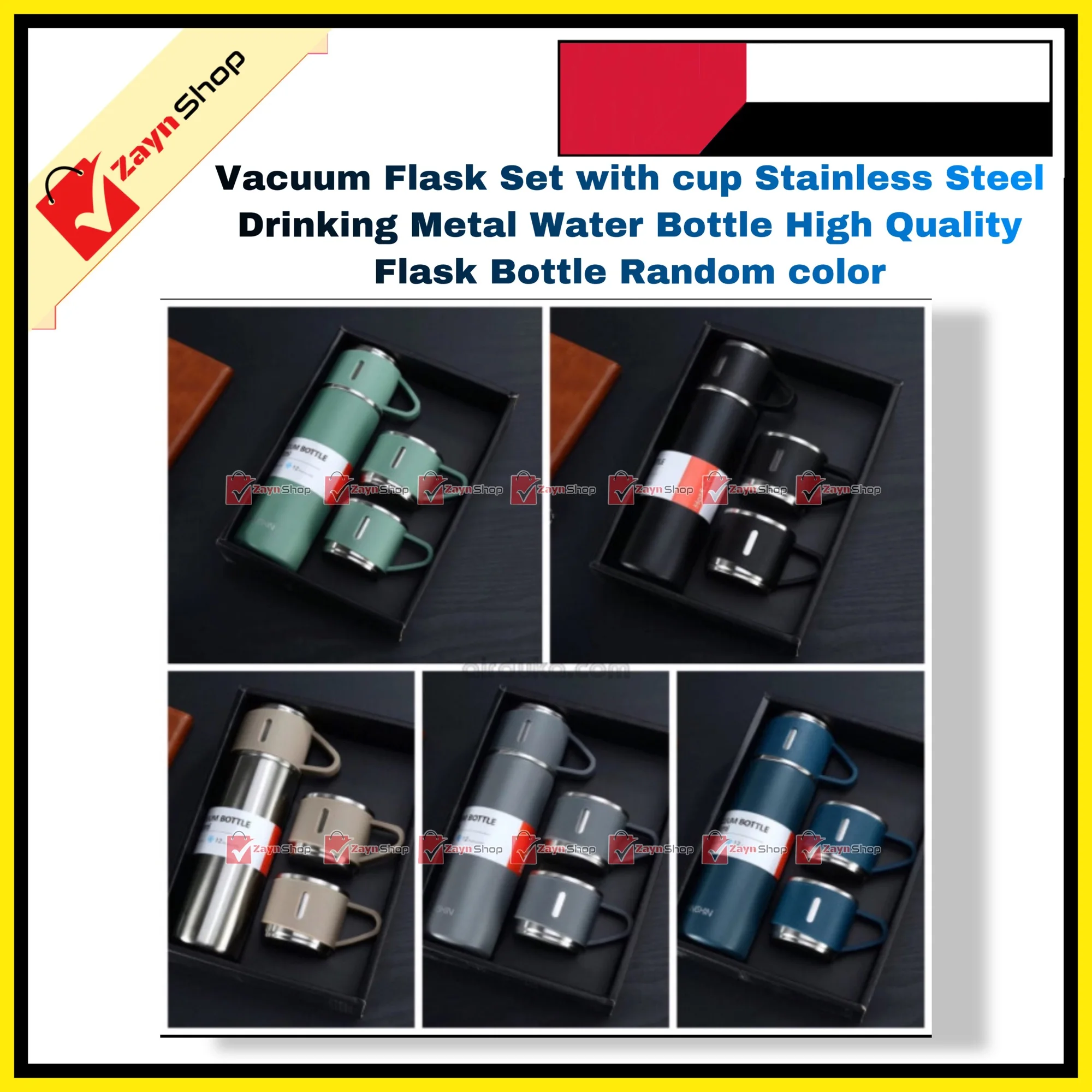 Vacuum Flask Set with cup Stainless Steel Drinking Metal Water Bottle High Quality Flask Bottle Random color_img_2