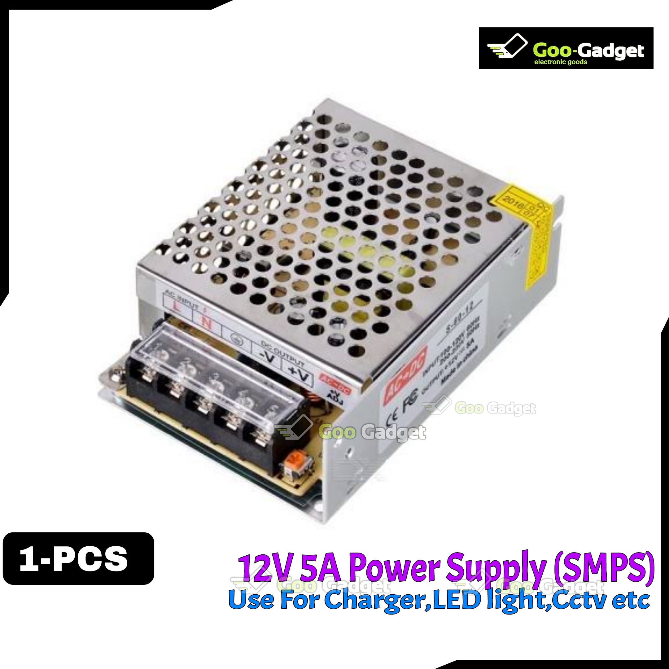 12V 5A DC Power Supply SMPS | Compact 60W Adapter for Electronics