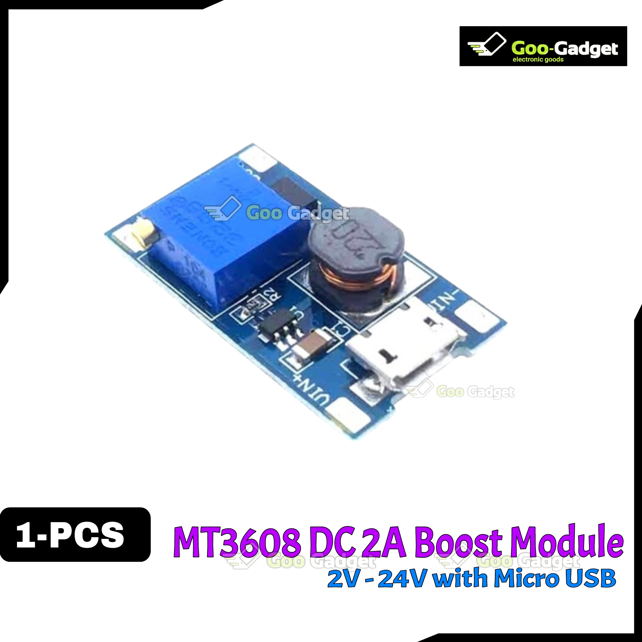 MT3608 DC-DC Step-Up Boost Converter Module 2A | 2V-24V Input to 5V-28V Output