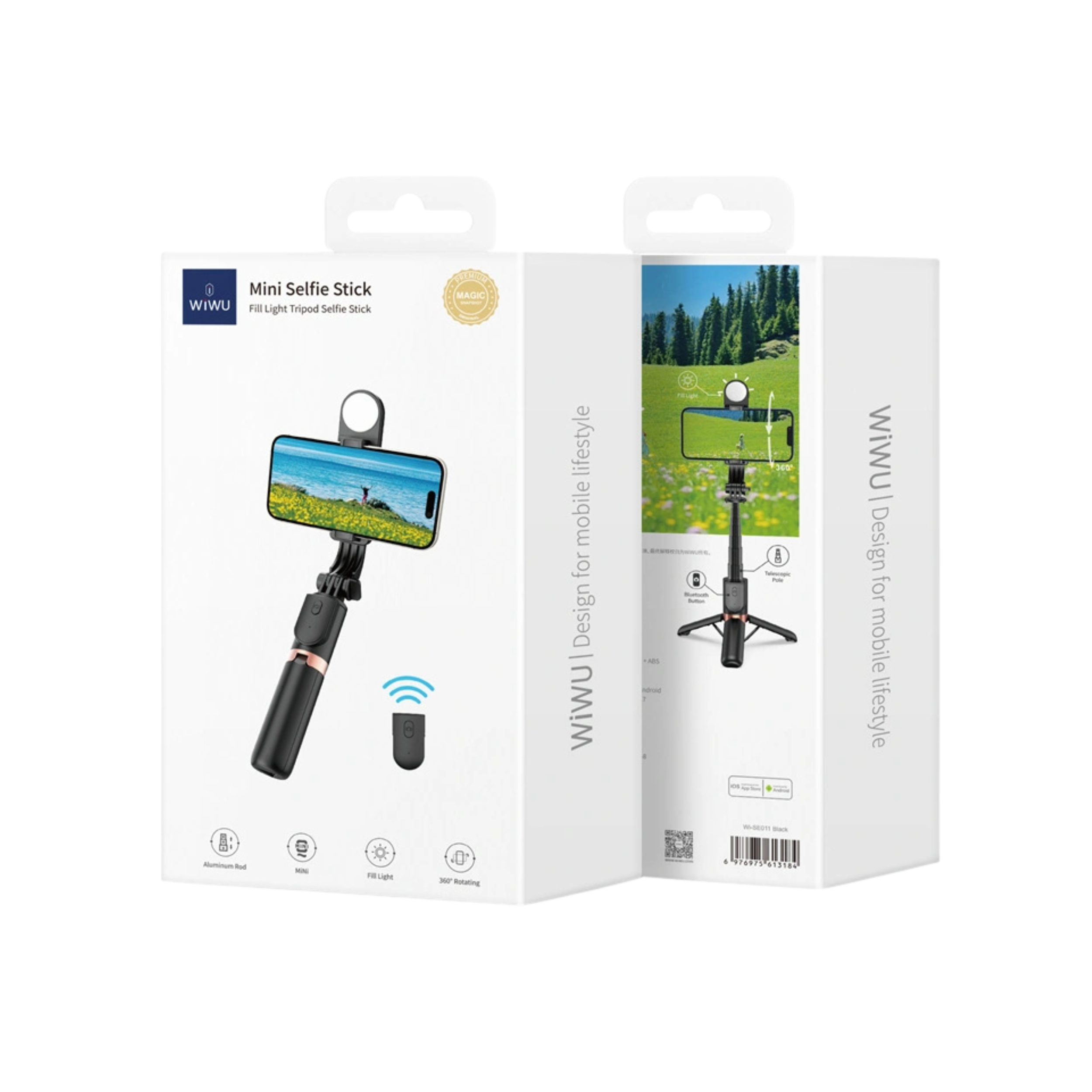 WiWU Fill Light Mini Selfie Stick – 3‑Level LED Beauty Light & Bluetooth Tripod Selfie Stand_img_2