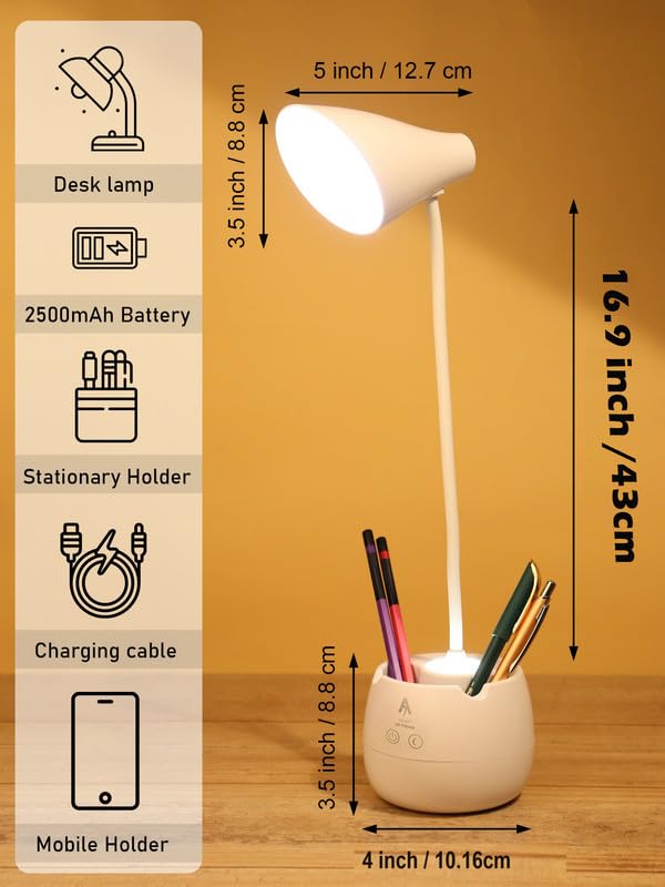360 Degree Flexible Desk Lamp withNight Lamp, Advanced Pen and Mobile Holder Design Modern Touch Switch Rechargeable Table Lamp Eye Care Reading Study Bed Side, Office Use, Home Decor All in One Table Lamp Study Lamp_img_0