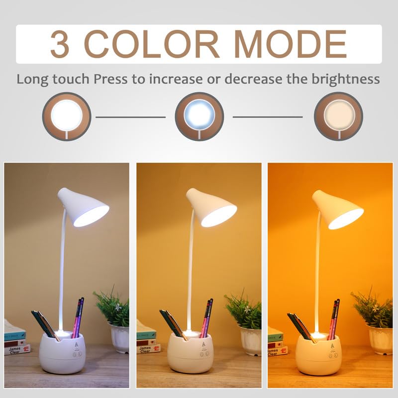 360 Degree Flexible Desk Lamp withNight Lamp, Advanced Pen and Mobile Holder Design Modern Touch Switch Rechargeable Table Lamp Eye Care Reading Study Bed Side, Office Use, Home Decor All in One Table Lamp Study Lamp_img_4