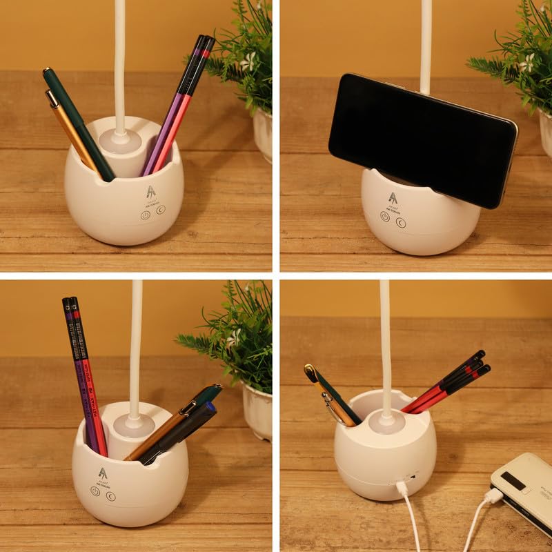 360 Degree Flexible Desk Lamp withNight Lamp, Advanced Pen and Mobile Holder Design Modern Touch Switch Rechargeable Table Lamp Eye Care Reading Study Bed Side, Office Use, Home Decor All in One Table Lamp Study Lamp_img_5