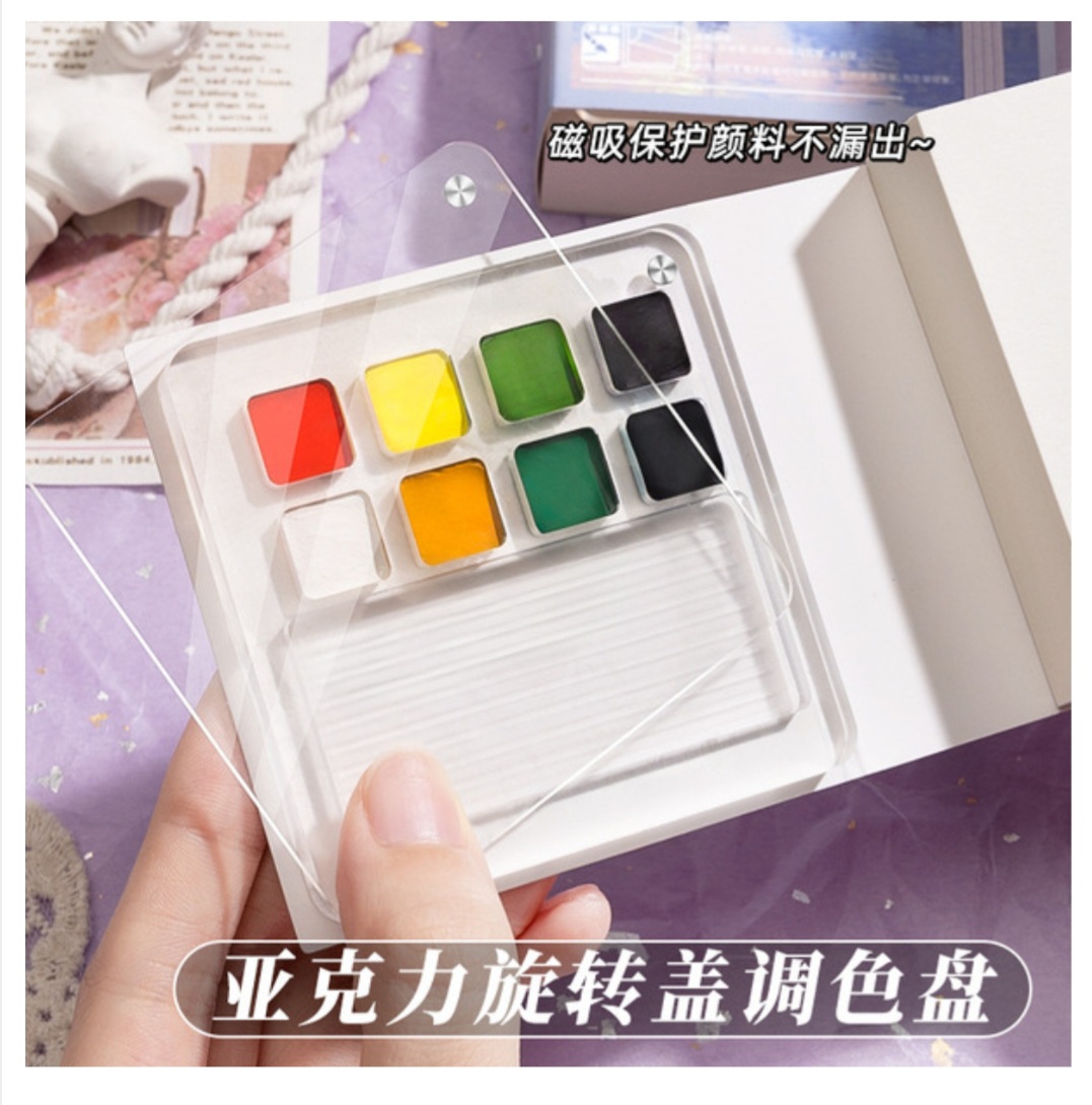 Mini watercolor paint Book || acrylic box portable hand ledger sketching travel painting || painting color palette suit_img_1