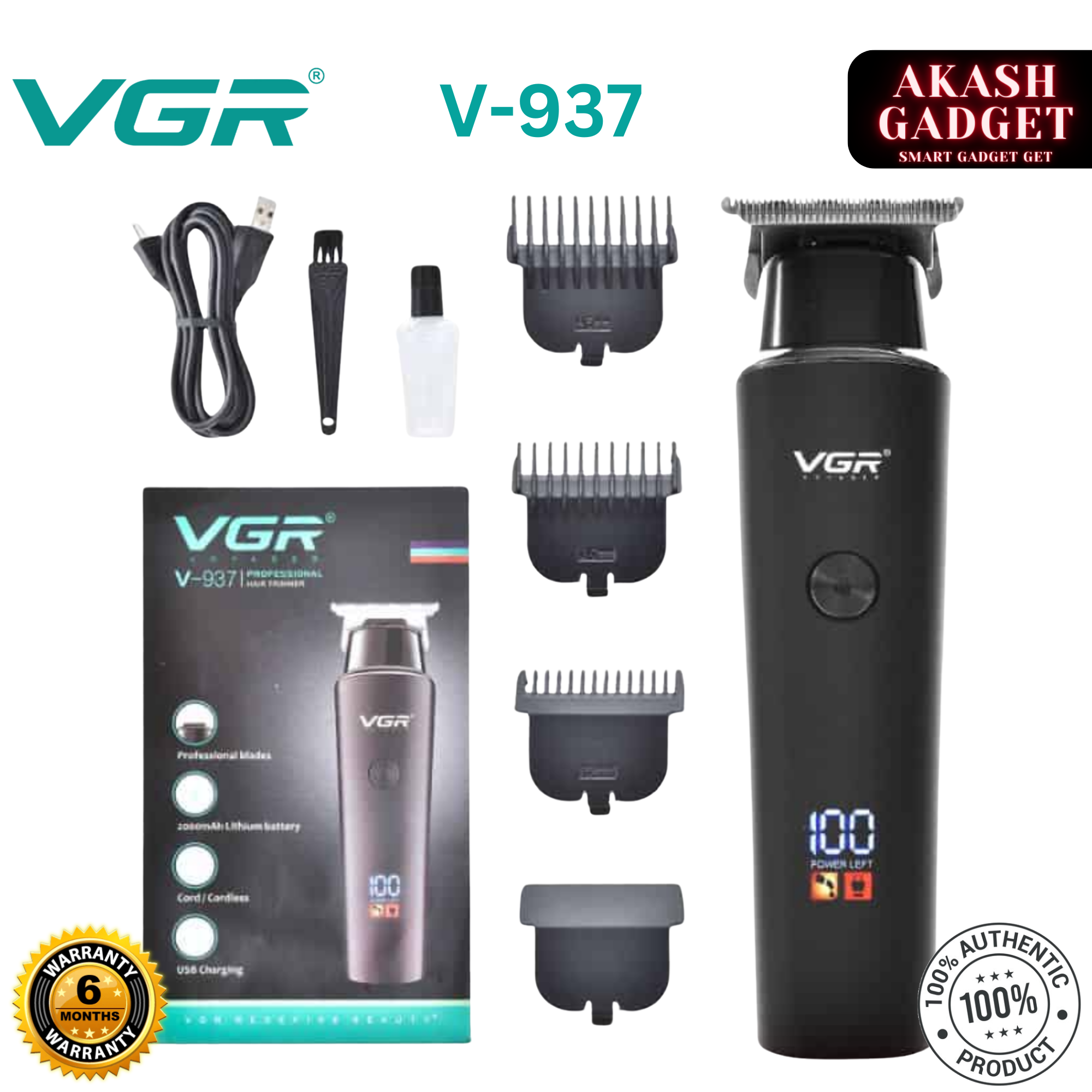 VGR V-937 Rechargeable Professional Hair and Beard Trimmer | Type-C, 2000mAh Battery, 500Min Backup_img_0
