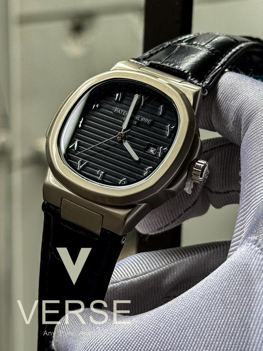 Patek Arabic Aura black belt black dial