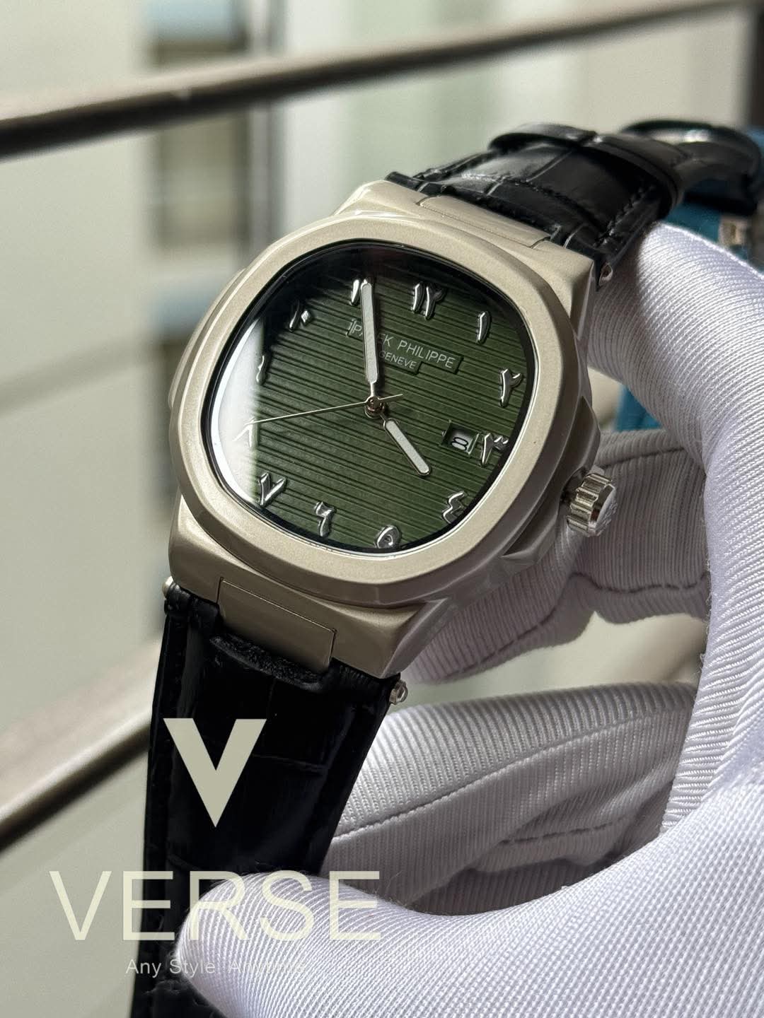 Patek Arabic Aura black belt green dial