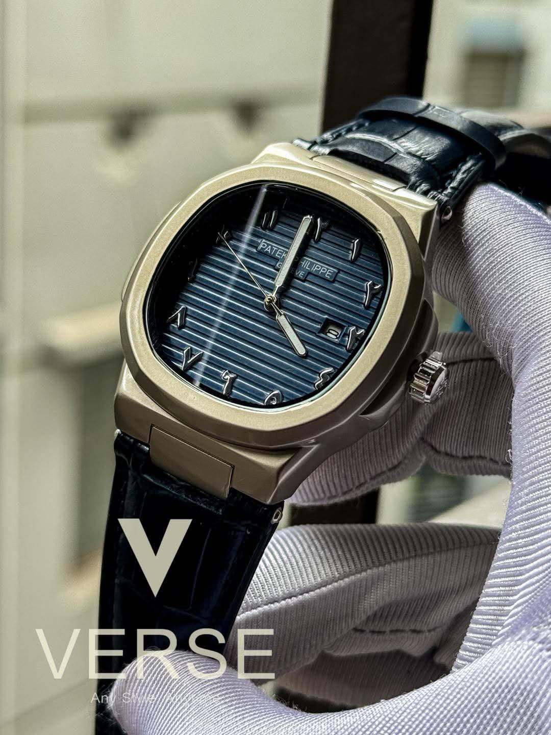 Patek Arabic Aura black belt blue dial