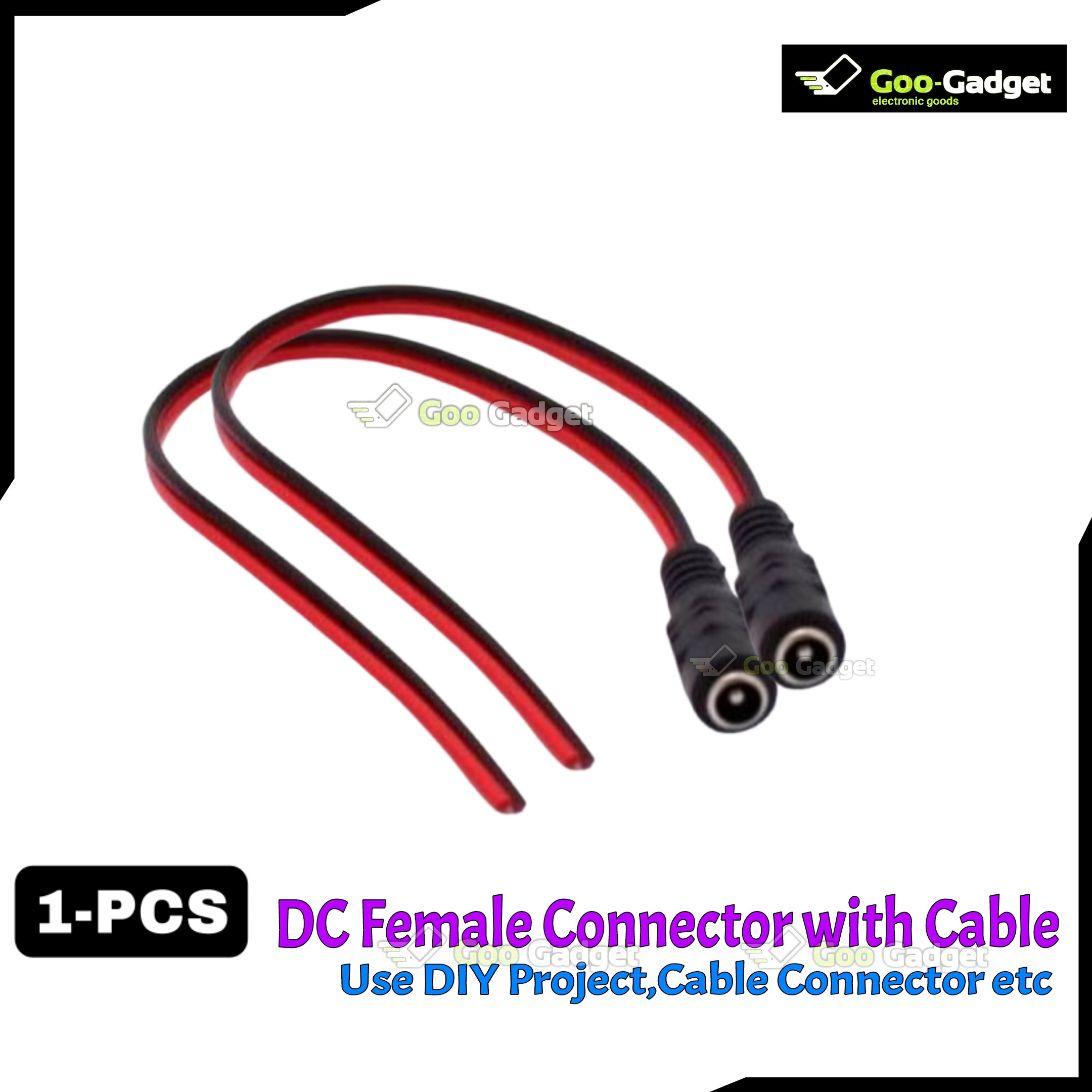 DC Jack Female Barrel Connector with Cable | DC Power Jack, 2.1mm Plug Adapter, 2-Pin Screw Terminal Power Adapter