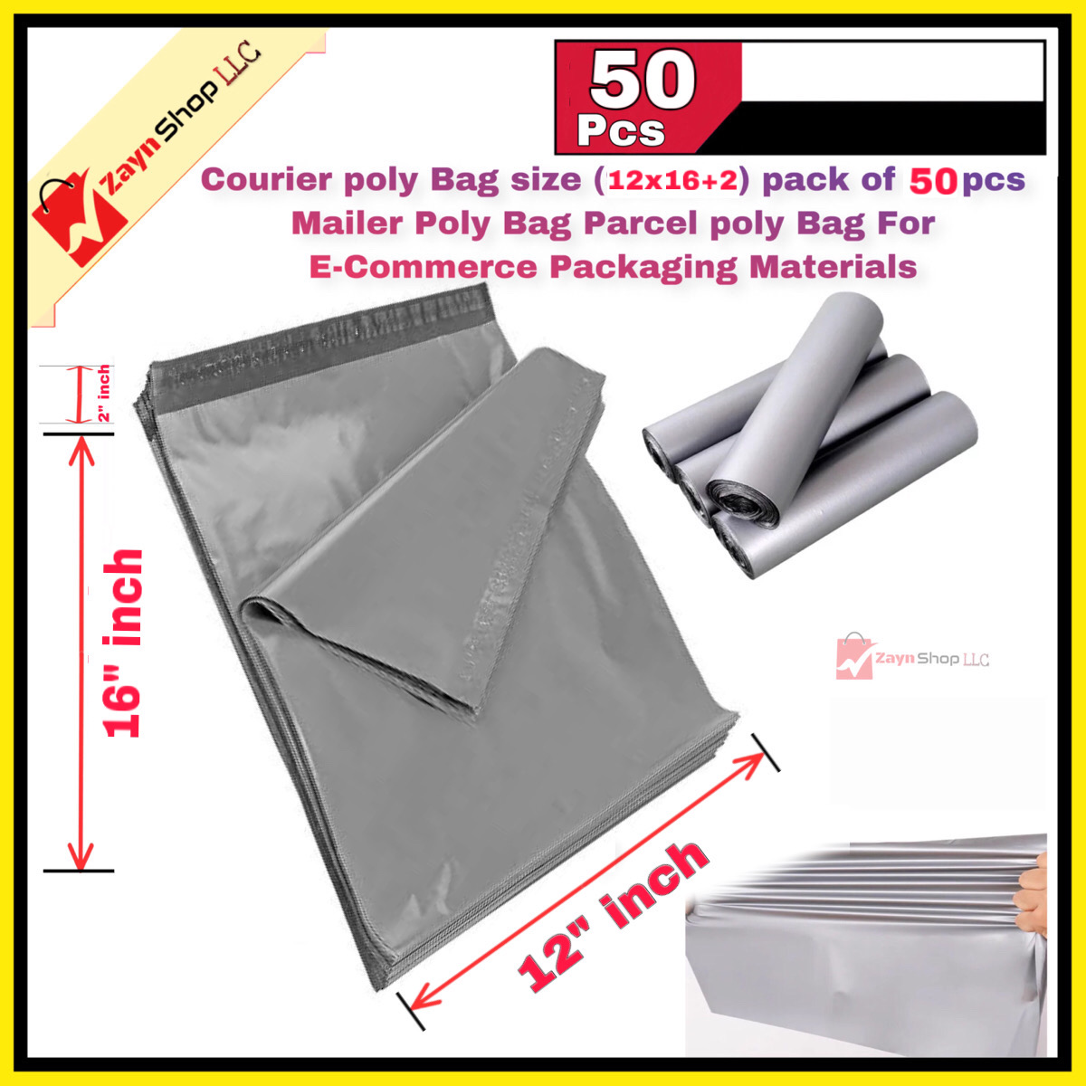 Courier poly Bag size (12x16+2) pack of 50 pcs Mailer Poly Bag Parcel poly Bag For E-Commerce Packaging Materials_img_0