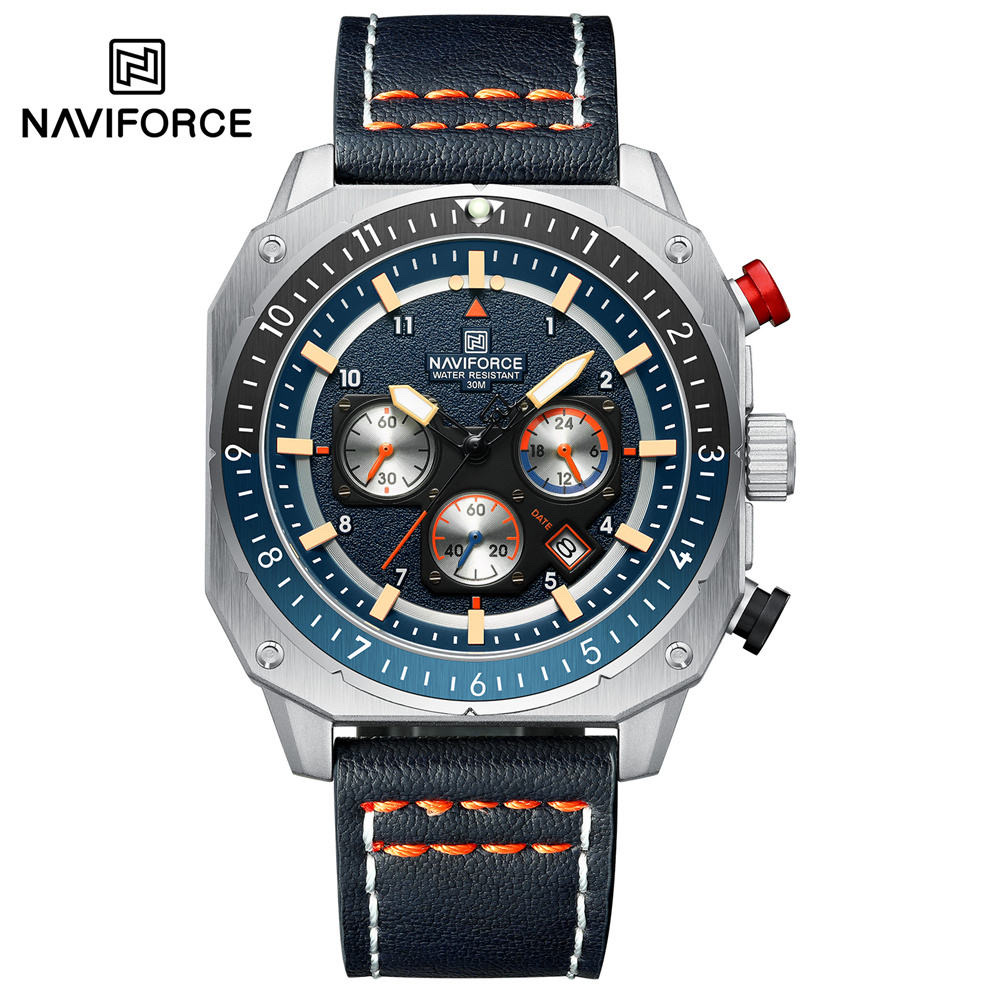 Naviforce 8057 Gents Belt Watch- Blue Dial- Silver Bezel- Blue Belt- TF Code NF997BM_img_0