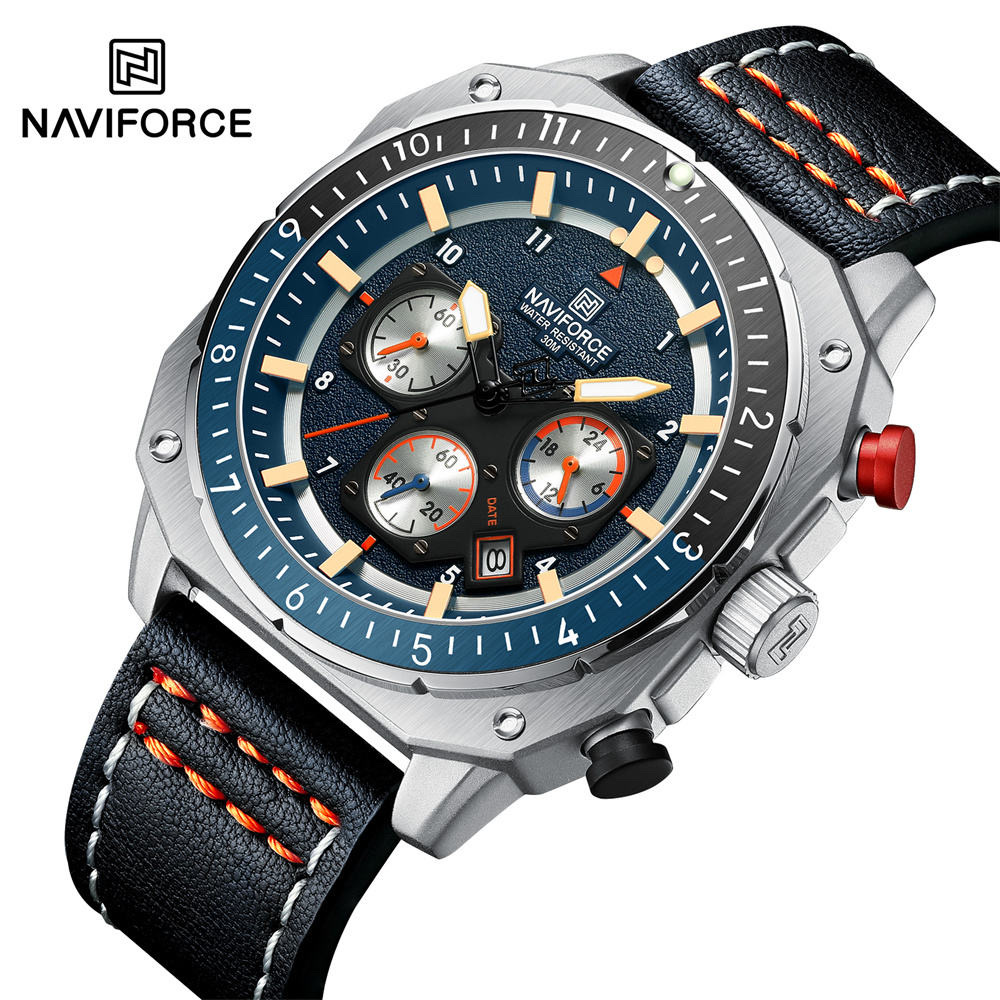 Naviforce 8057 Gents Belt Watch- Blue Dial- Silver Bezel- Blue Belt- TF Code NF997BM_img_1
