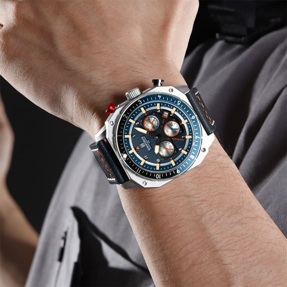 Naviforce 8057 Gents Belt Watch- Blue Dial- Silver Bezel- Blue Belt- TF Code NF997BM_img_2