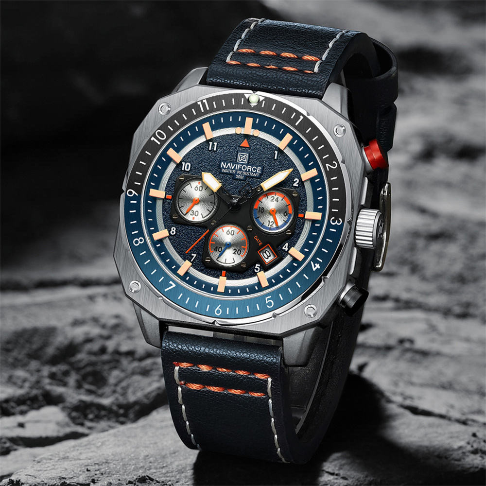 Naviforce 8057 Gents Belt Watch- Blue Dial- Silver Bezel- Blue Belt- TF Code NF997BM_img_3