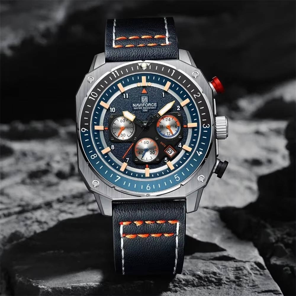 Naviforce 8057 Gents Belt Watch- Blue Dial- Silver Bezel- Blue Belt- TF Code NF997BM_img_4