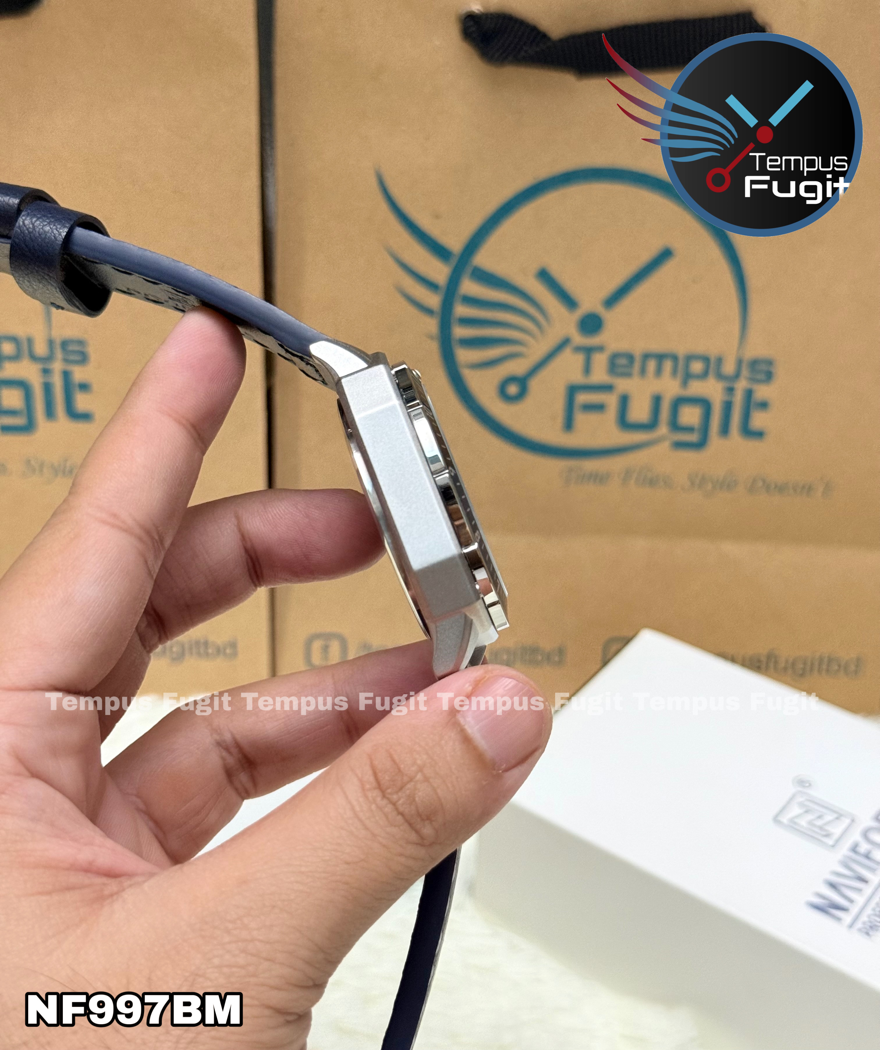 Naviforce 8057 Gents Belt Watch- Blue Dial- Silver Bezel- Blue Belt- TF Code NF997BM_img_7