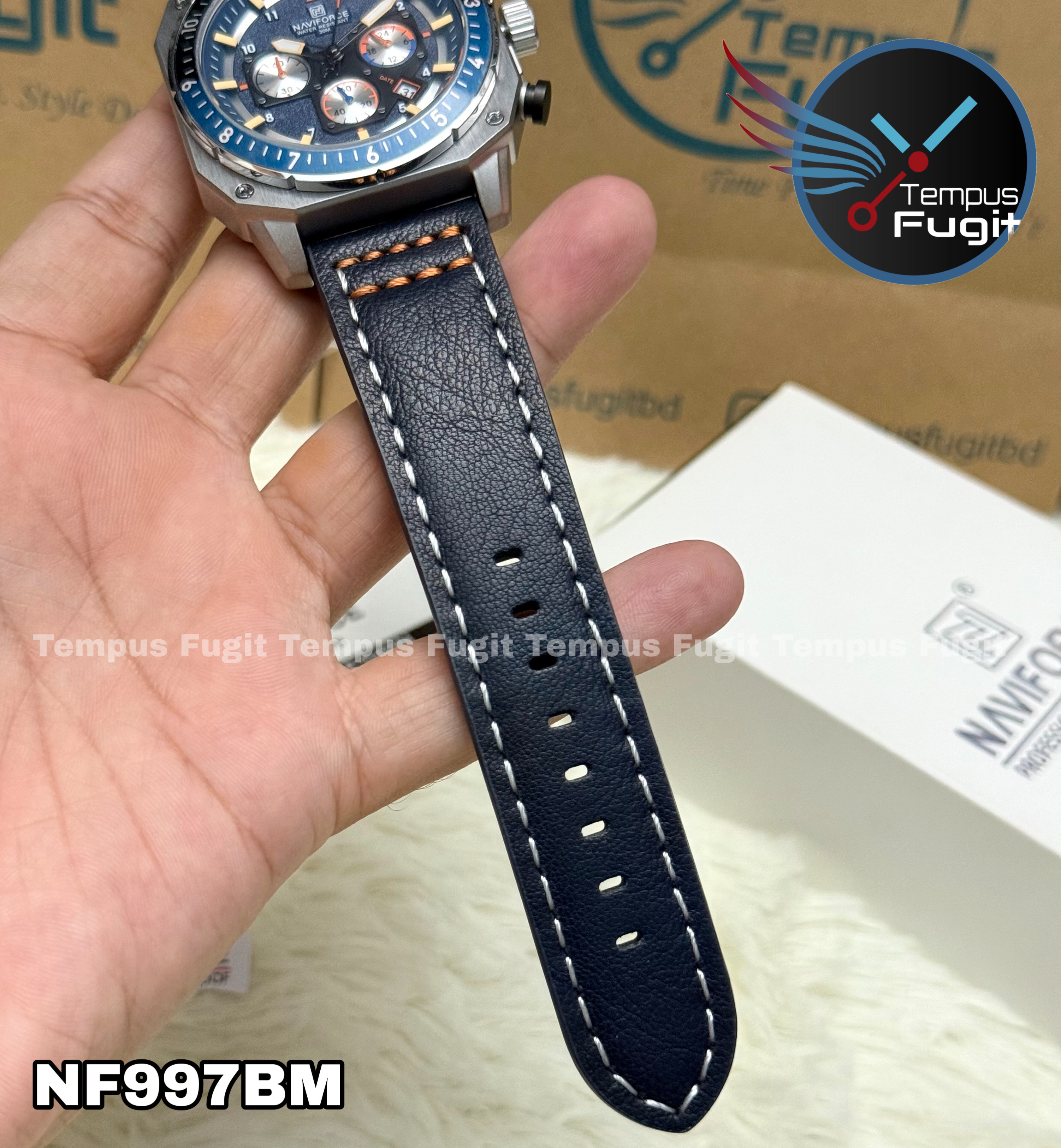 Naviforce 8057 Gents Belt Watch- Blue Dial- Silver Bezel- Blue Belt- TF Code NF997BM_img_8