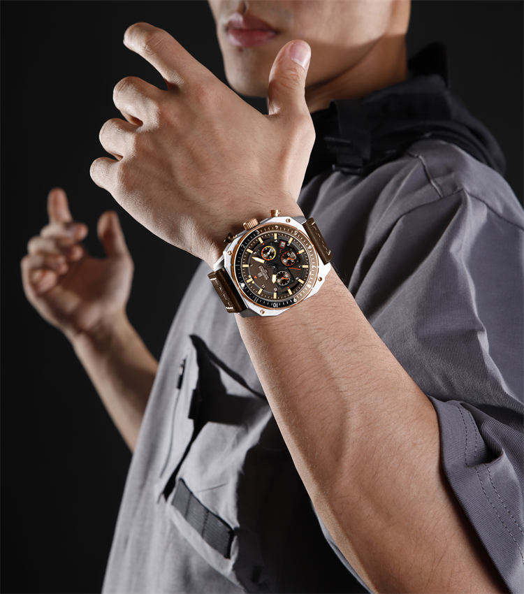 Naviforce 8057 Gents Belt Watch- Brown Dial- Silver Bezel- Brown Belt- TF Code NF998BM_img_2