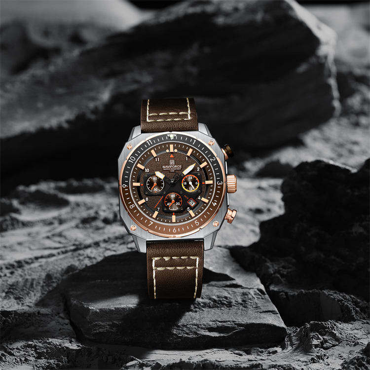 Naviforce 8057 Gents Belt Watch- Brown Dial- Silver Bezel- Brown Belt- TF Code NF998BM_img_3