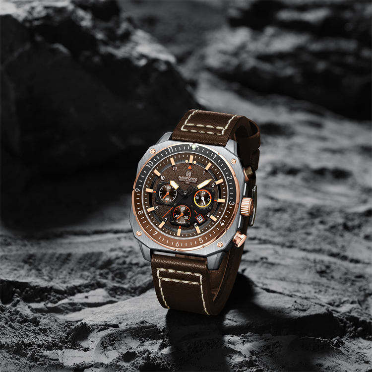 Naviforce 8057 Gents Belt Watch- Brown Dial- Silver Bezel- Brown Belt- TF Code NF998BM_img_4