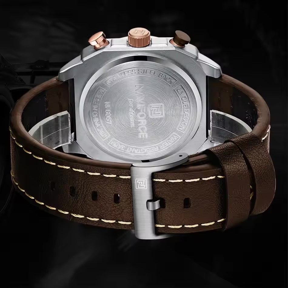 Naviforce 8057 Gents Belt Watch- Brown Dial- Silver Bezel- Brown Belt- TF Code NF998BM_img_6