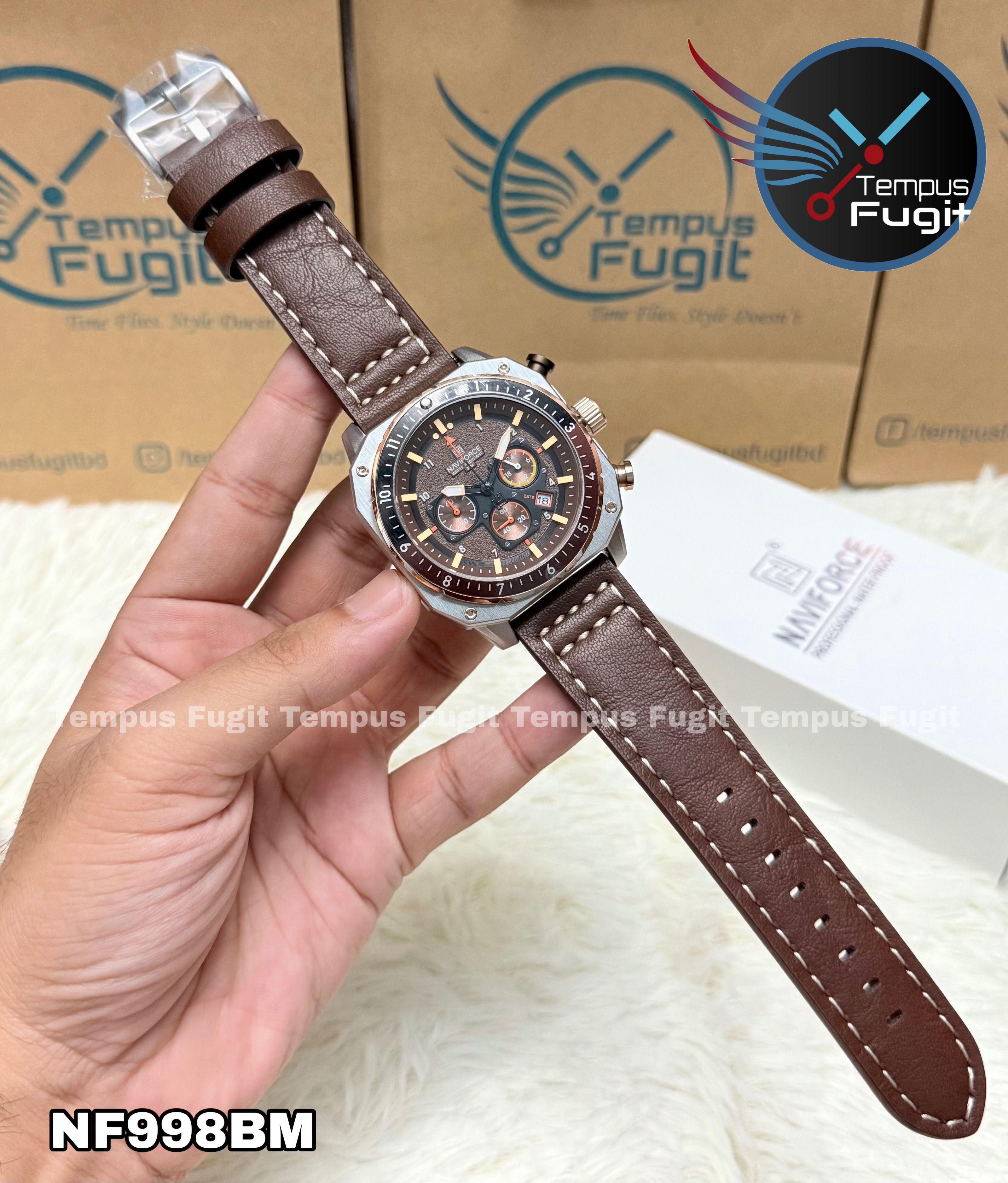 Naviforce 8057 Gents Belt Watch- Brown Dial- Silver Bezel- Brown Belt- TF Code NF998BM_img_7