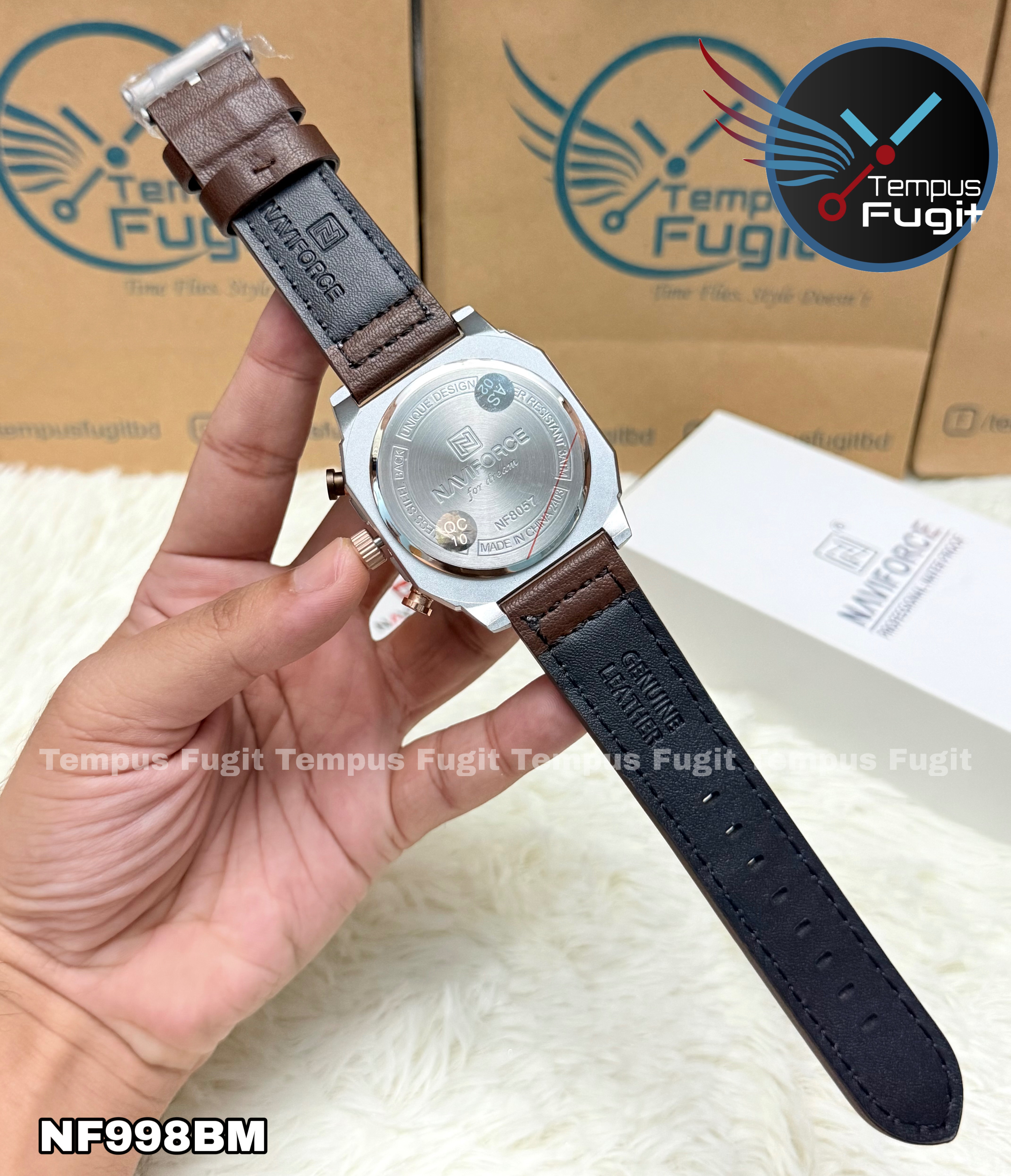 Naviforce 8057 Gents Belt Watch- Brown Dial- Silver Bezel- Brown Belt- TF Code NF998BM_img_10