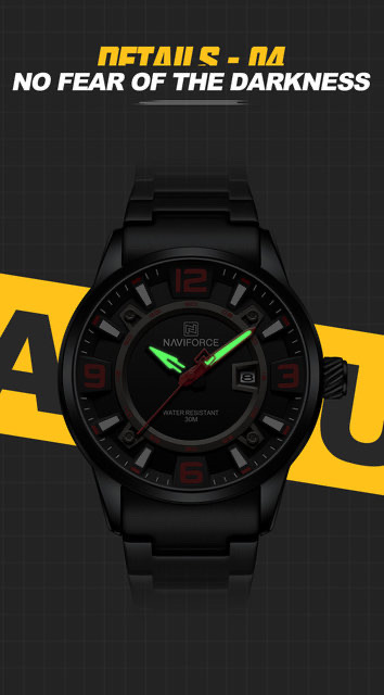 Naviforce 8044 Gents Chain Watch - Black Dial with Red Marking- Black Bezel- Black Chain- TF Code NF980CM_img_5