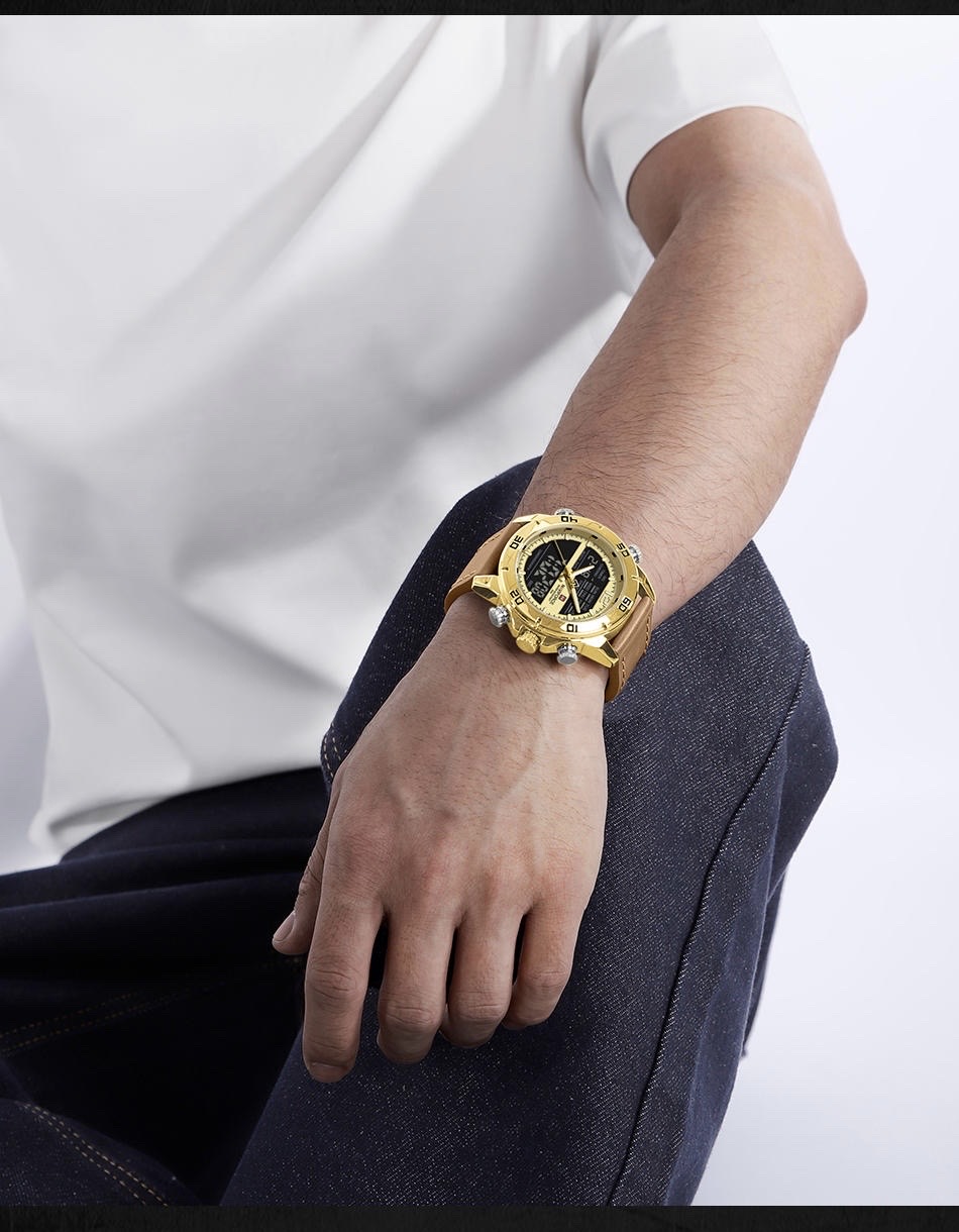 Naviforce 9253 Gents Belt Watch- Golden Dial- Golden Bezel- Brown Belt- TF Code NF996BM_img_5