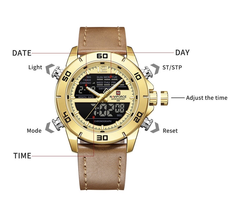 Naviforce 9253 Gents Belt Watch- Golden Dial- Golden Bezel- Brown Belt- TF Code NF996BM_img_6
