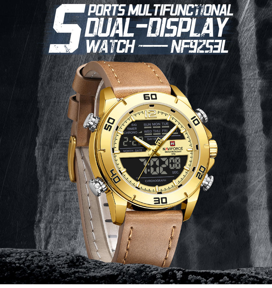 Naviforce 9253 Gents Belt Watch- Golden Dial- Golden Bezel- Brown Belt- TF Code NF996BM_img_7
