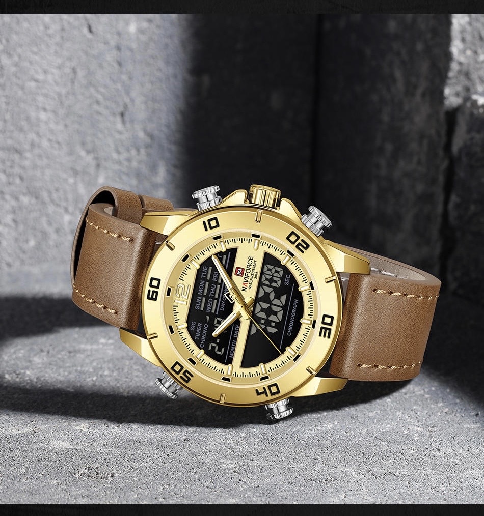 Naviforce 9253 Gents Belt Watch- Golden Dial- Golden Bezel- Brown Belt- TF Code NF996BM_img_9