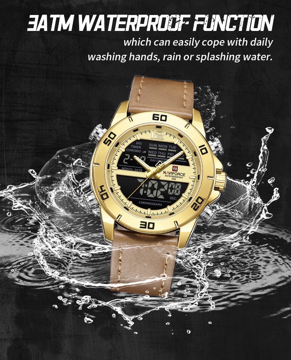 Naviforce 9253 Gents Belt Watch- Golden Dial- Golden Bezel- Brown Belt- TF Code NF996BM_img_10