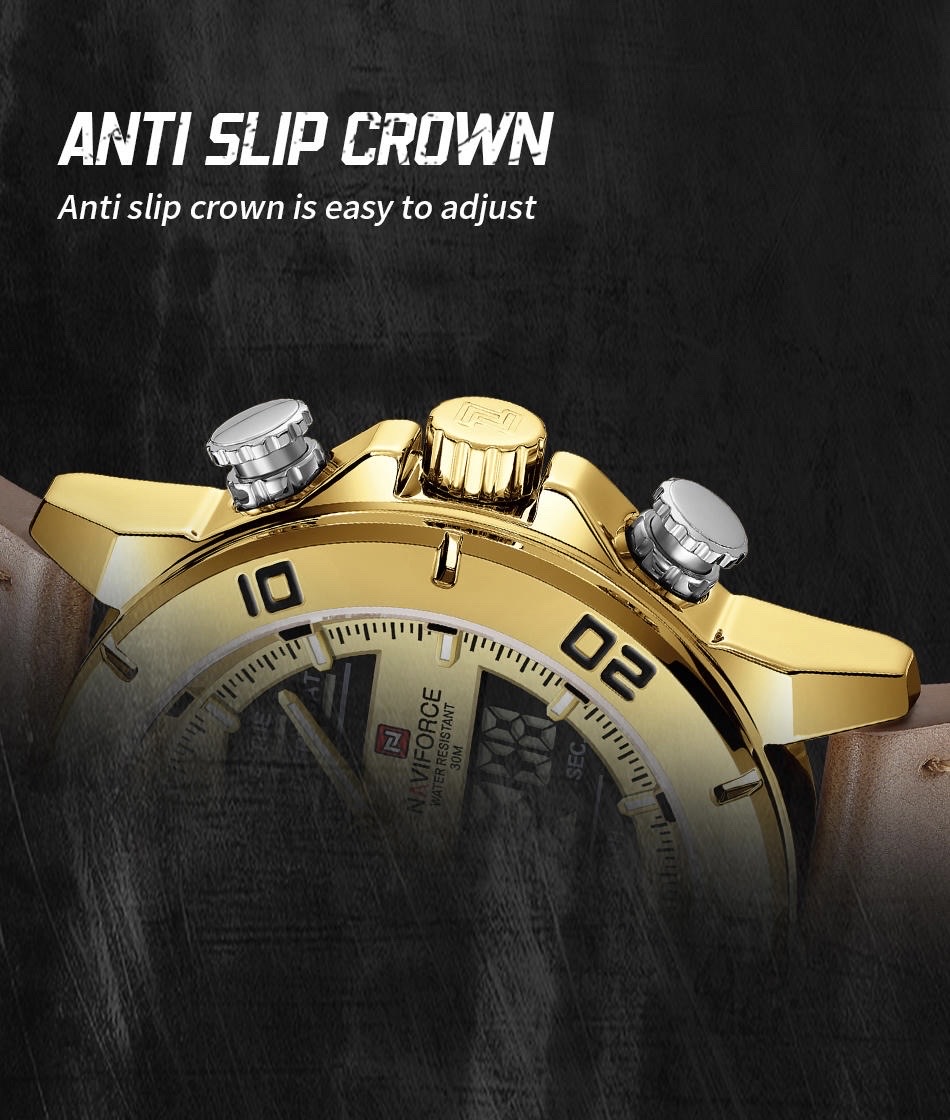 Naviforce 9253 Gents Belt Watch- Golden Dial- Golden Bezel- Brown Belt- TF Code NF996BM_img_12