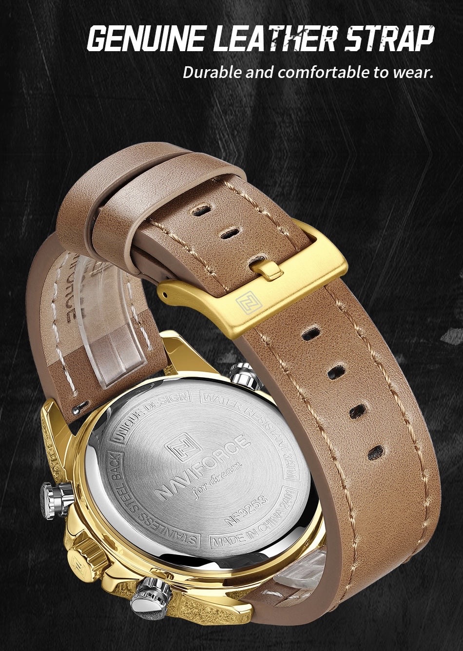 Naviforce 9253 Gents Belt Watch- Golden Dial- Golden Bezel- Brown Belt- TF Code NF996BM_img_13
