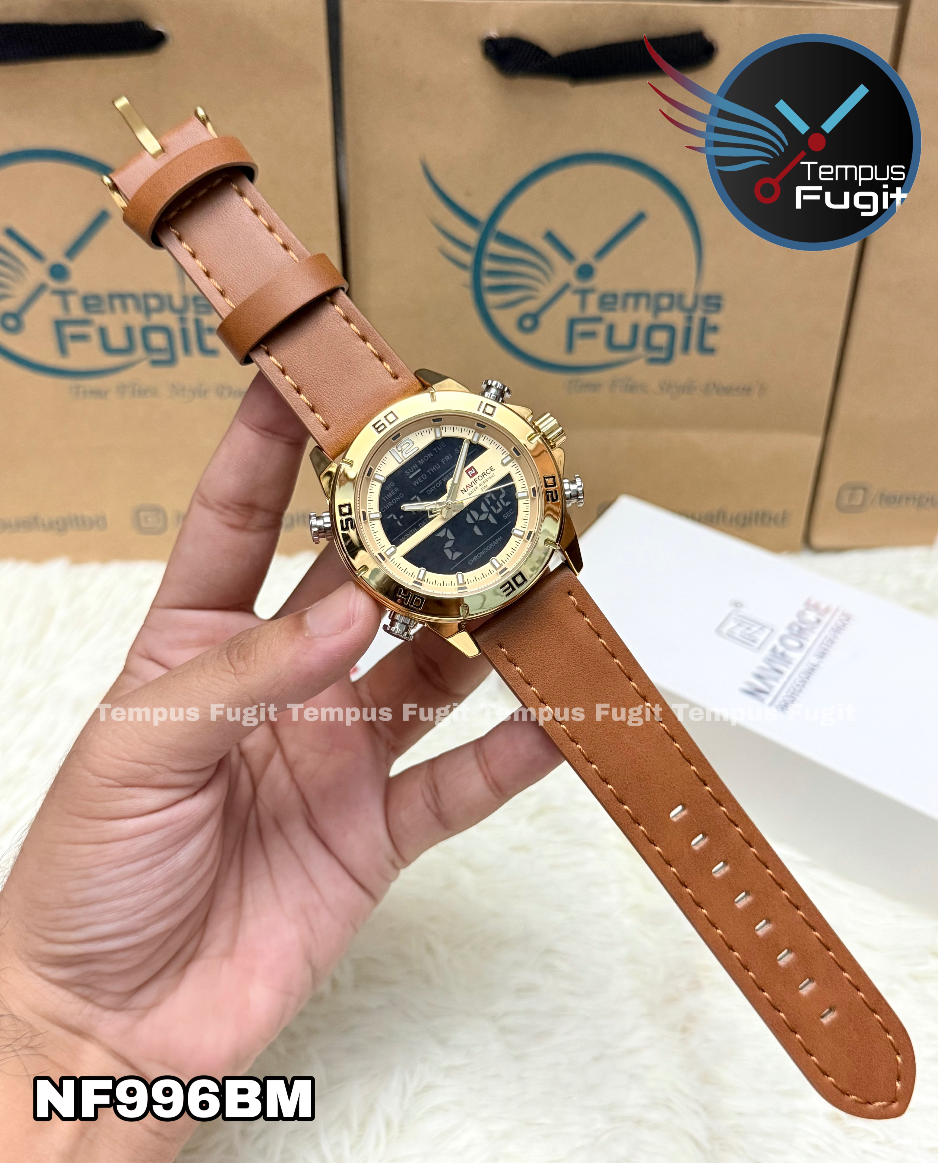 Naviforce 9253 Gents Belt Watch- Golden Dial- Golden Bezel- Brown Belt- TF Code NF996BM_img_14