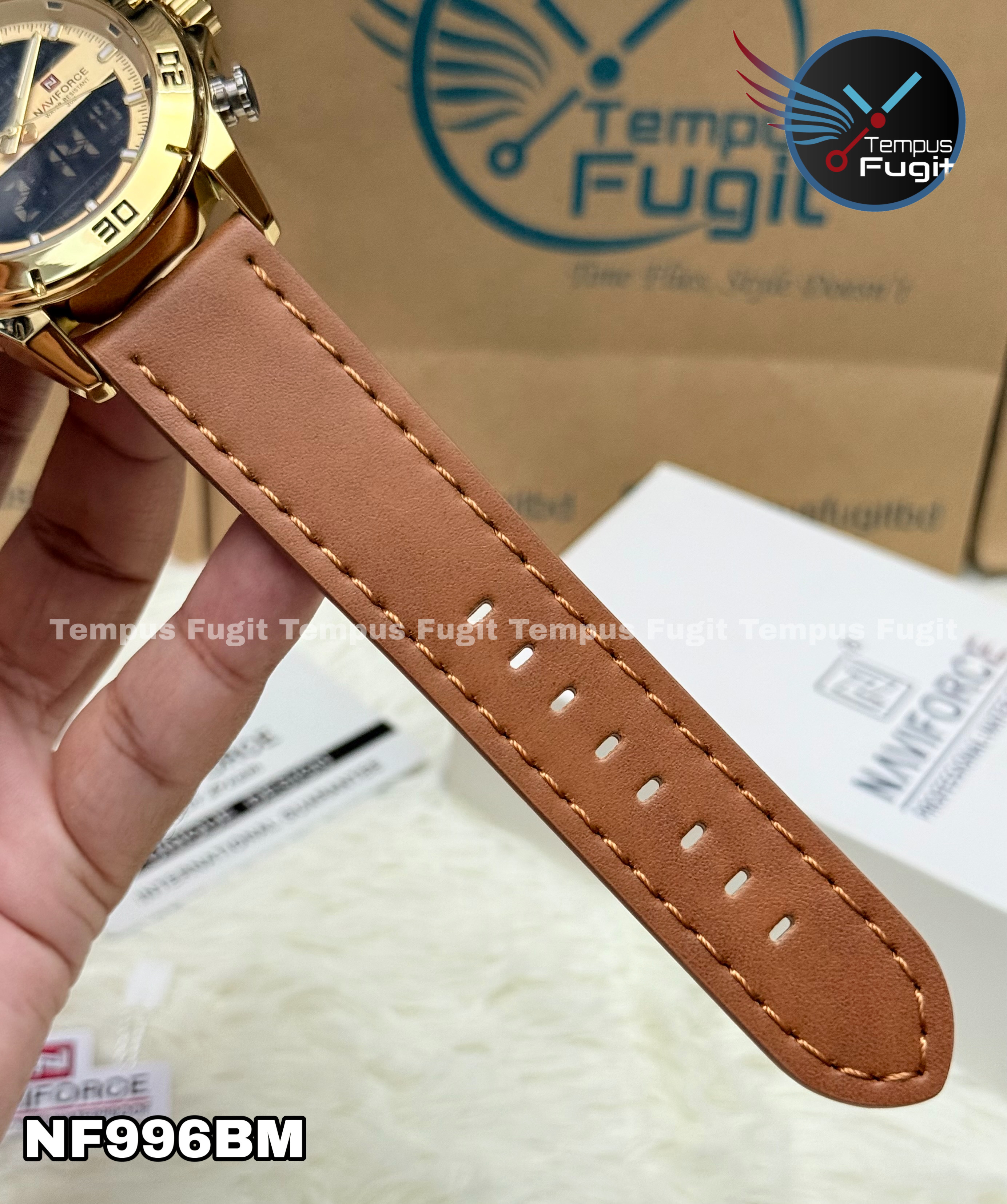 Naviforce 9253 Gents Belt Watch- Golden Dial- Golden Bezel- Brown Belt- TF Code NF996BM_img_15