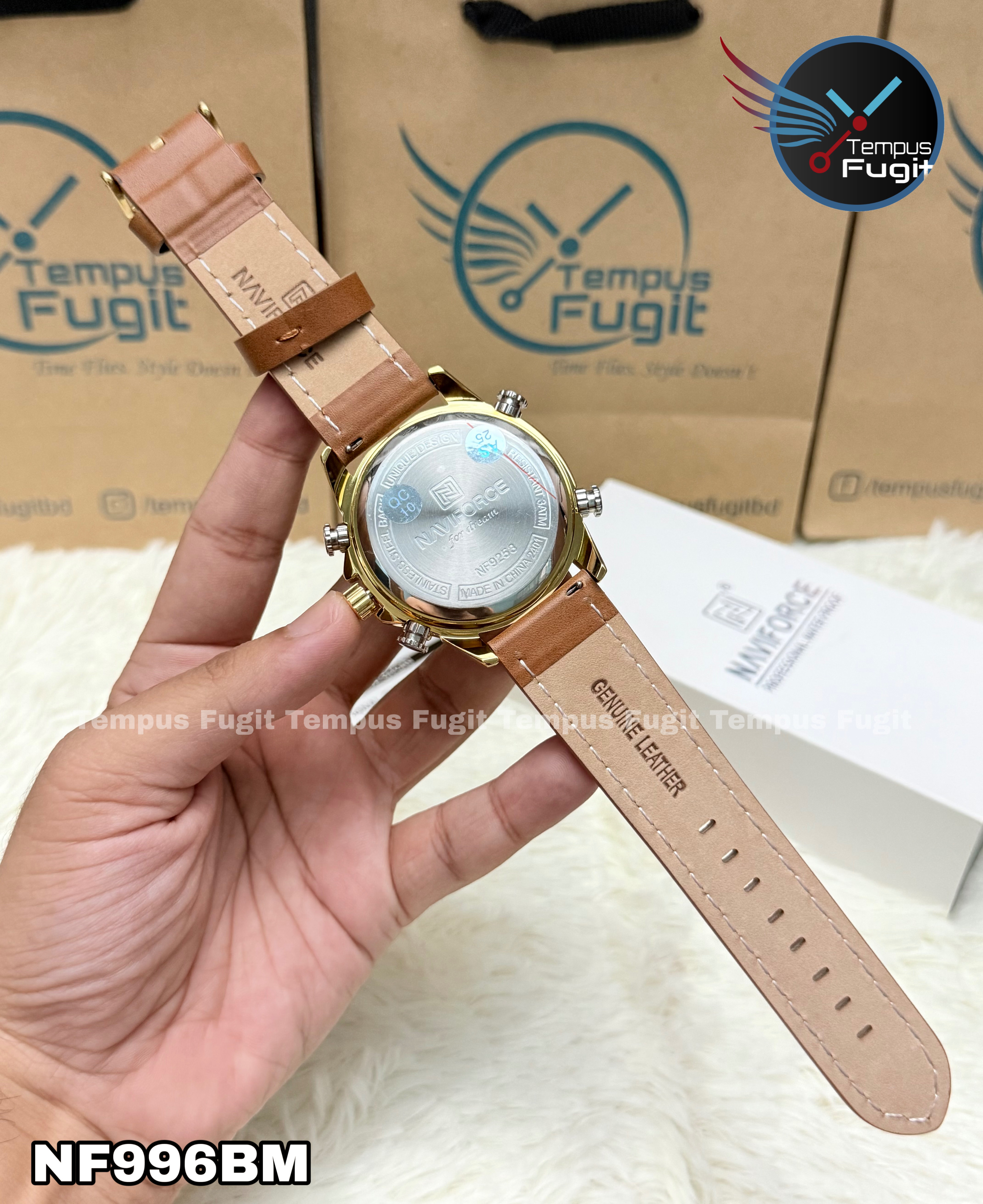 Naviforce 9253 Gents Belt Watch- Golden Dial- Golden Bezel- Brown Belt- TF Code NF996BM_img_16