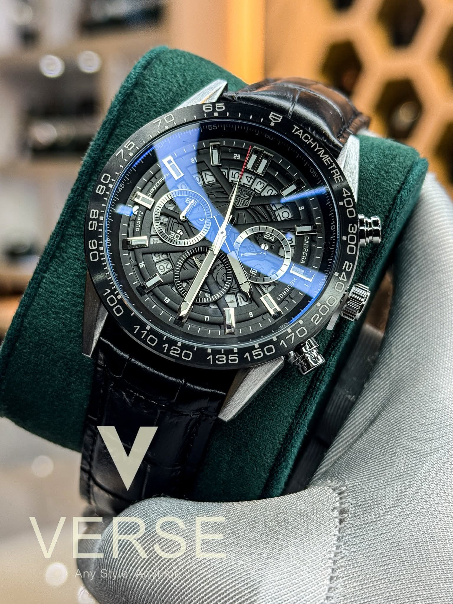 tagheuer 100m black belt silver case black dial