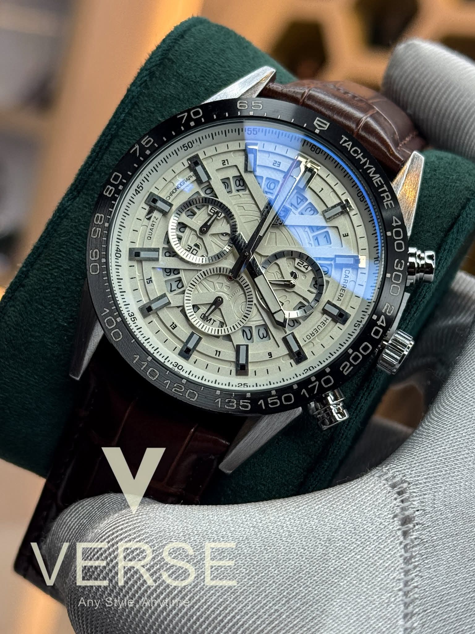 tagheuer 100m brown belt silver case white dial