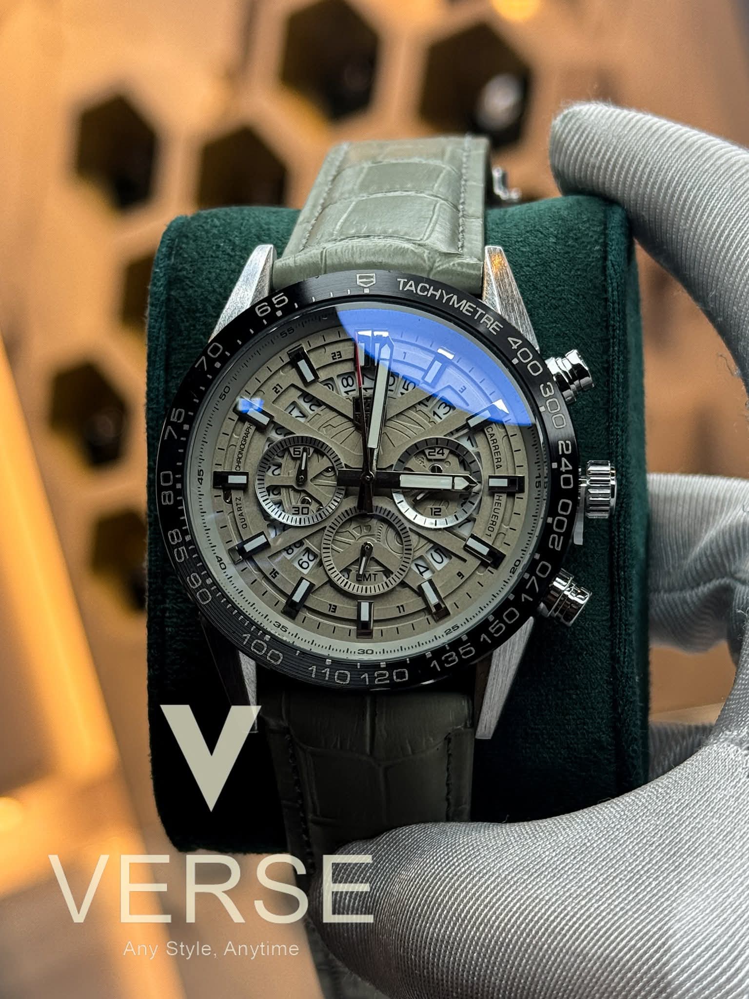 tagheuer 100m grey belt silver case grey dial