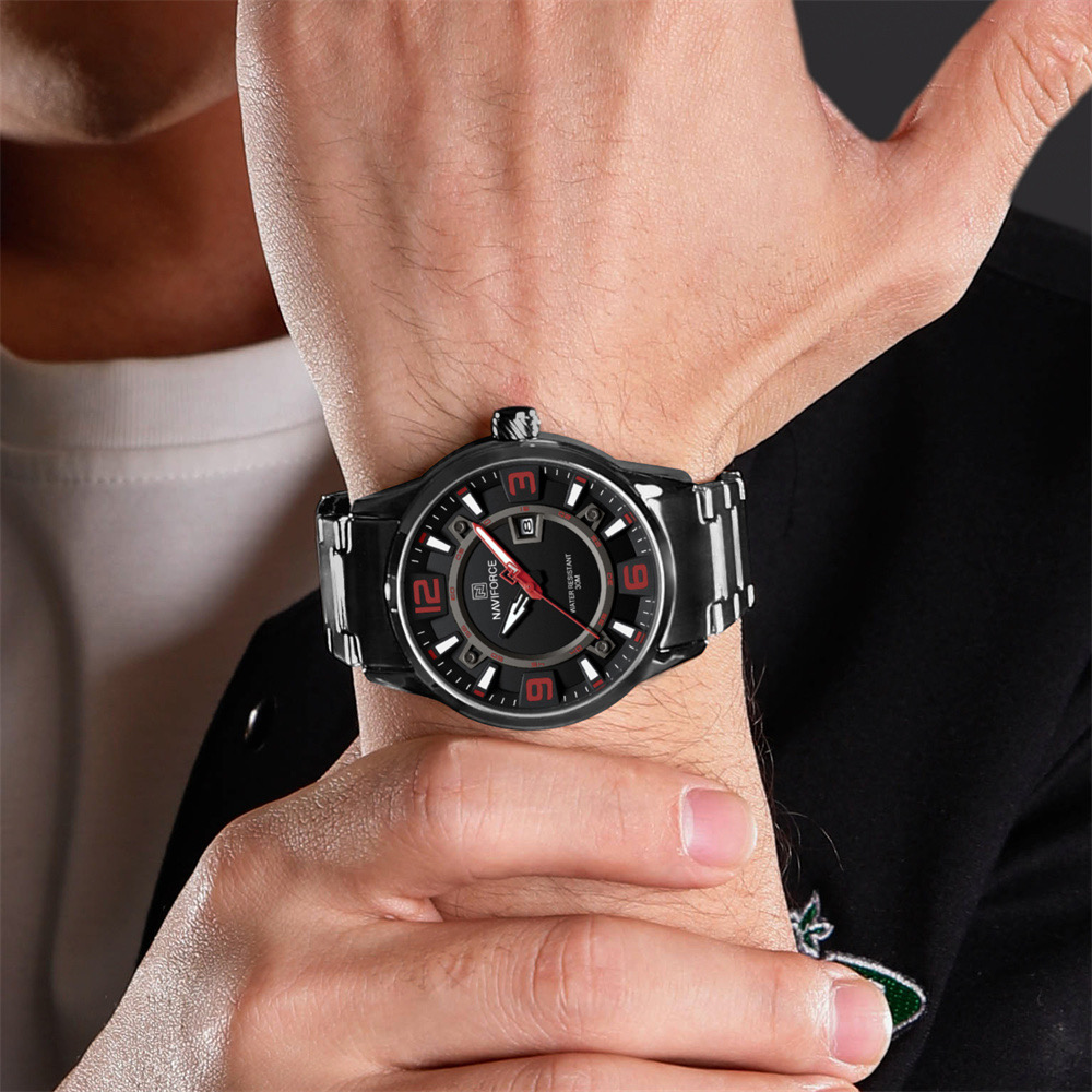 Naviforce 8044 Gents Chain Watch - Black Dial with Red Marking- Black Bezel- Black Chain- TF Code NF980CM_img_3