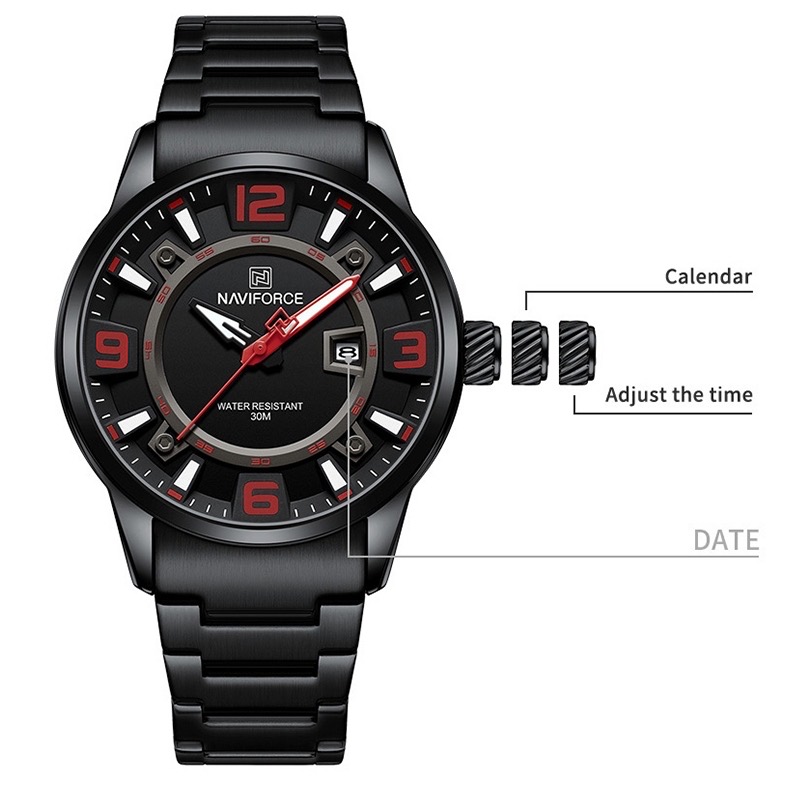 Naviforce 8044 Gents Chain Watch - Black Dial with Red Marking- Black Bezel- Black Chain- TF Code NF980CM_img_4
