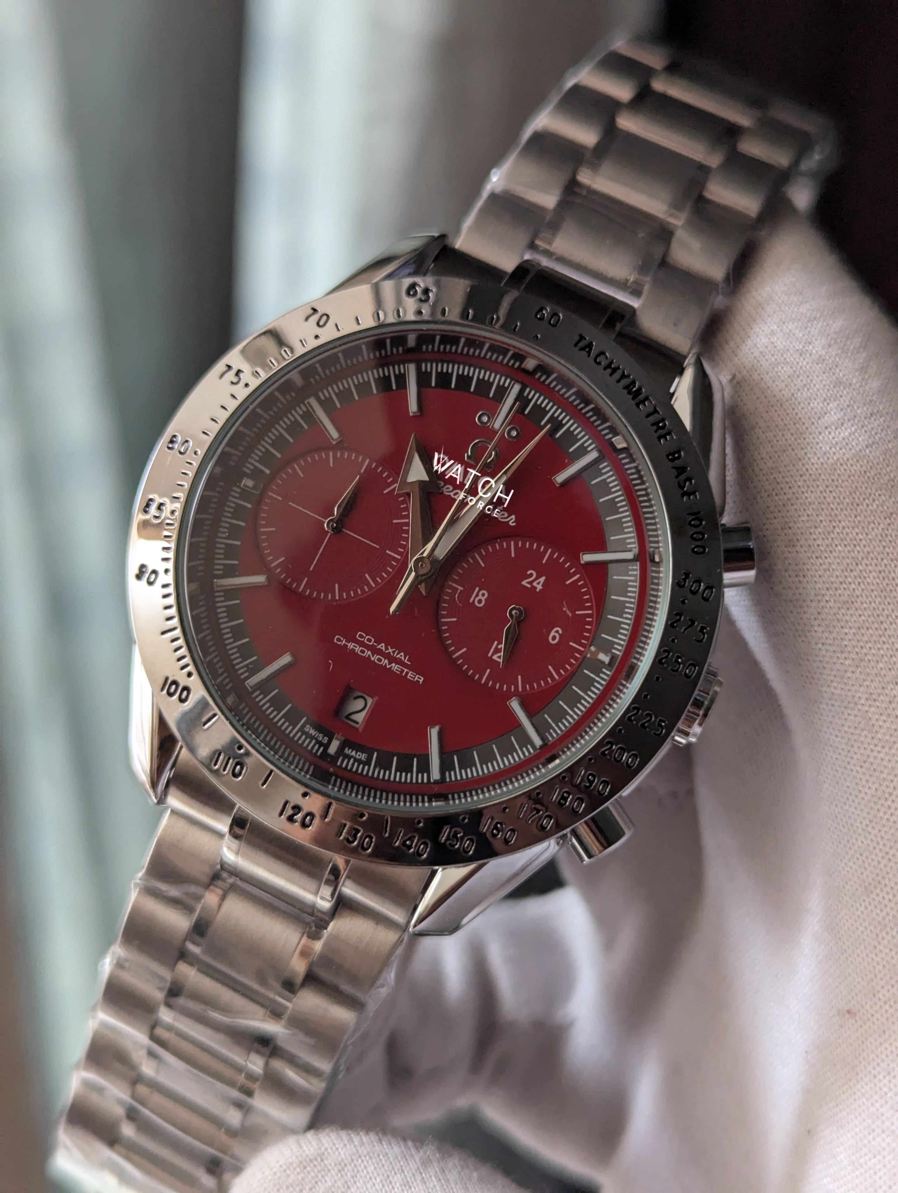 Omega Chronograph Watch Red Face