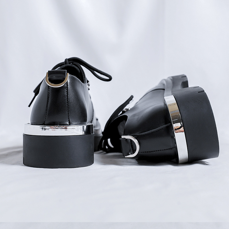 Men's Faux Leather Low-heeled Lace-up Breathable Square-toe Platform Shoes_img_3