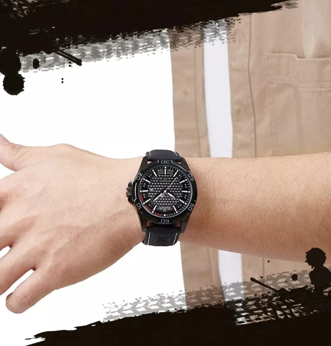 Naviforce 8023 Gents Belt Watch- Black Dial with White Markings- Black Bezel- Black Belt- TF Code NF827BM_img_7