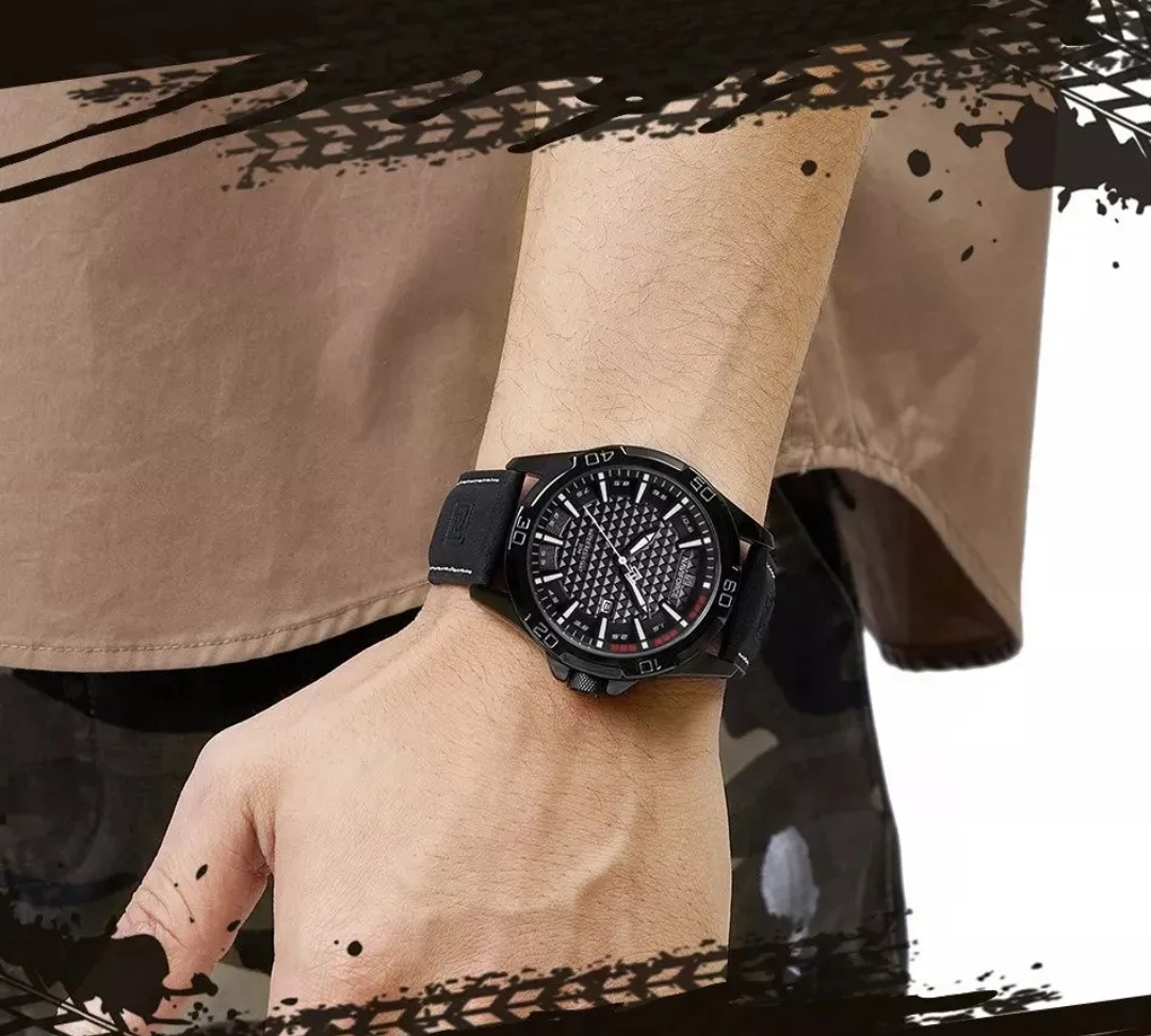 Naviforce 8023 Gents Belt Watch- Black Dial with White Markings- Black Bezel- Black Belt- TF Code NF827BM_img_8