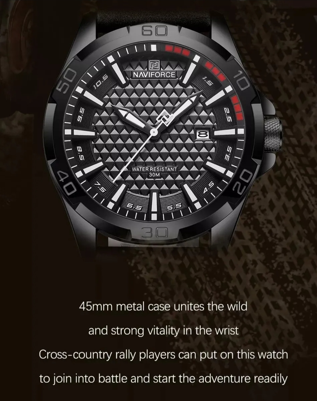 Naviforce 8023 Gents Belt Watch- Black Dial with White Markings- Black Bezel- Black Belt- TF Code NF827BM_img_9